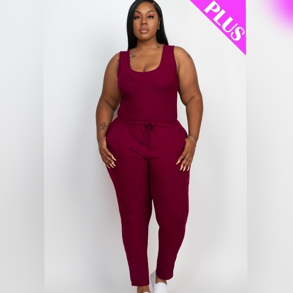 Ribbed Pocket Jumpsuit Plus Size 2X - Picture 4 of 4